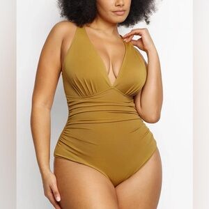 Elegant Mustard One-Piece Swimsuit
